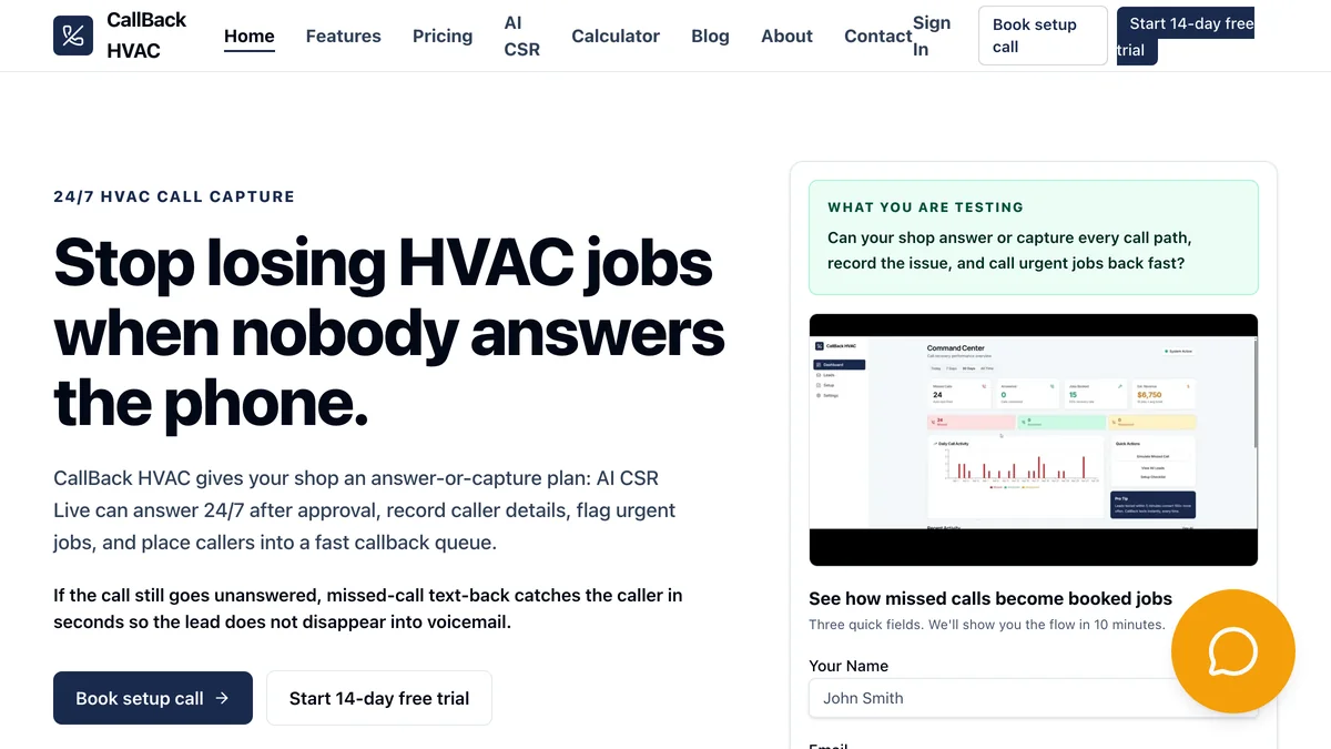 CallBack HVAC screenshot