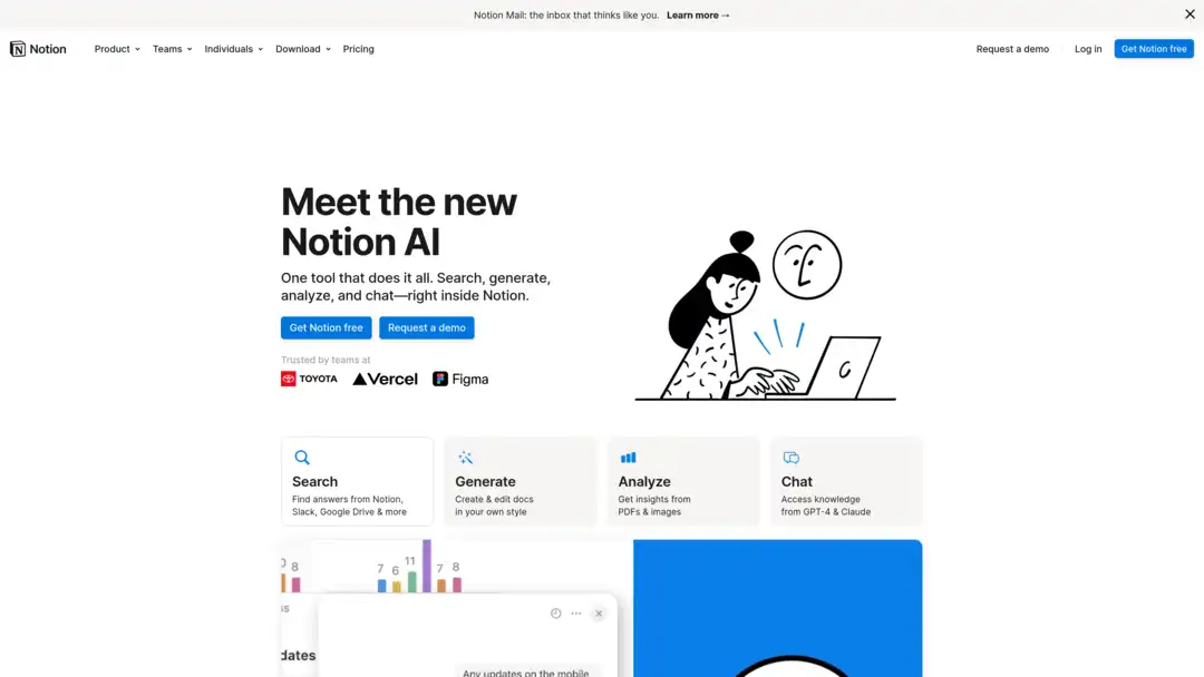 Screenshot of NotionAI platform showing content creation and project management