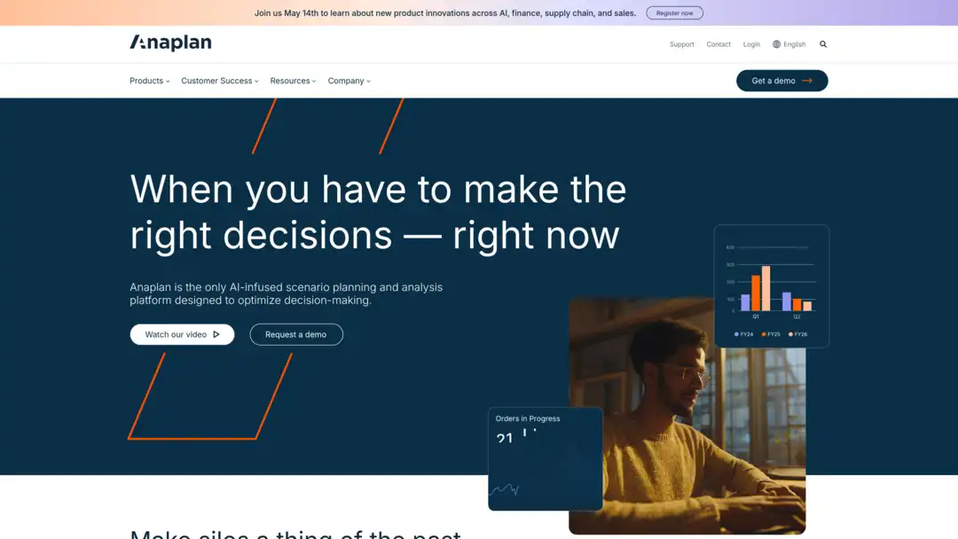 Screenshot of Anaplan platform displaying data flexibility and forecast adjustments