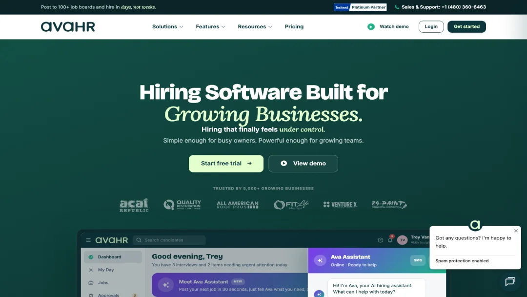 Screenshot of AvaHR applicant tracking system for small businesses