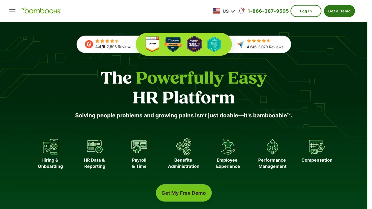 Screenshot of BambooHR homepage