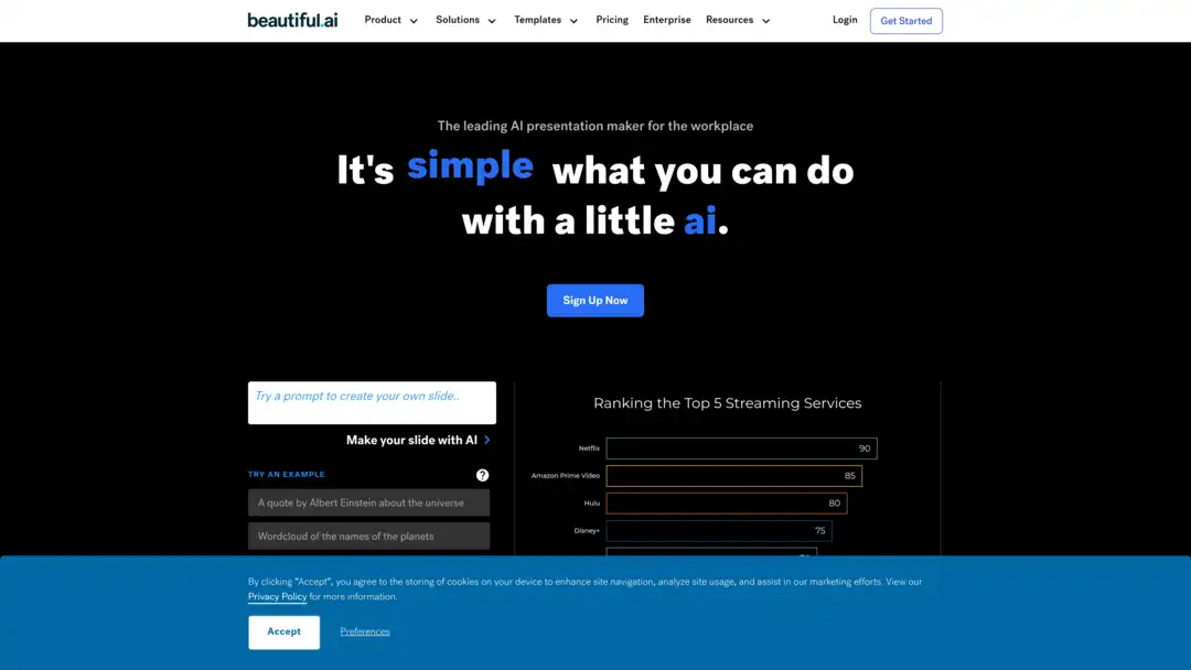 Screenshot of Beautiful.ai platform showing automated slide layouts and template library