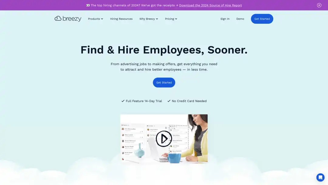 Screenshot of Breezy HR platform displaying applicant tracking system interface