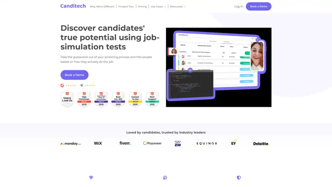 Screenshot of Canditech platform displaying job simulation assessment interface