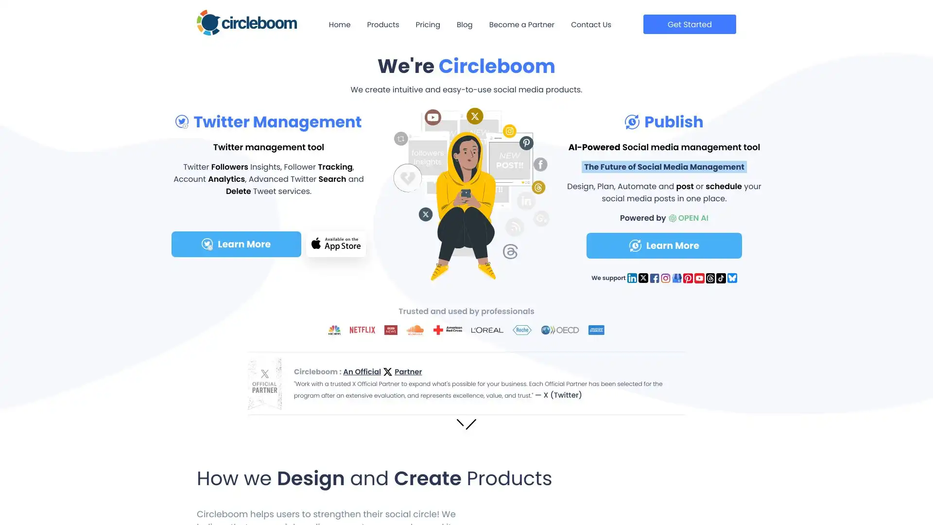 Screenshot of Circleboom Publish's AI-powered social media management platform featuring the content calendar and post design interface