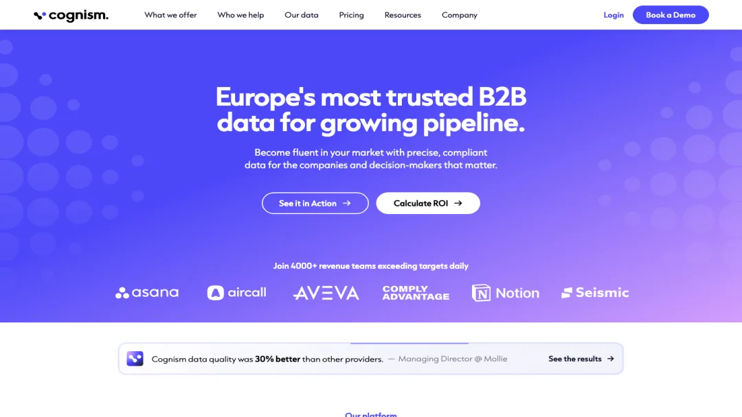 Screenshot of Cognism homepage