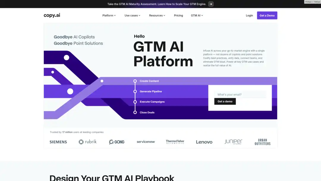 Screenshot of Copy.ai platform showing content creation and workflow automation