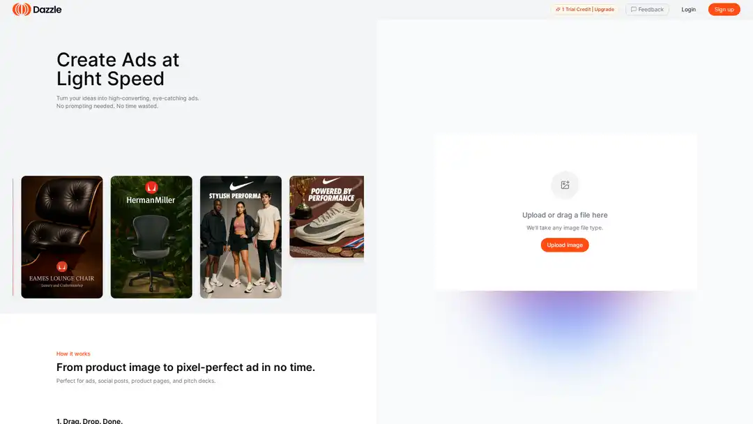 Screenshot of Dazzle platform showing AI-generated ad creatives