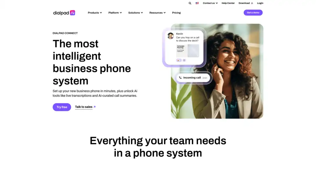 Screenshot of DialPad AI platform displaying call transcription and AI assistance features