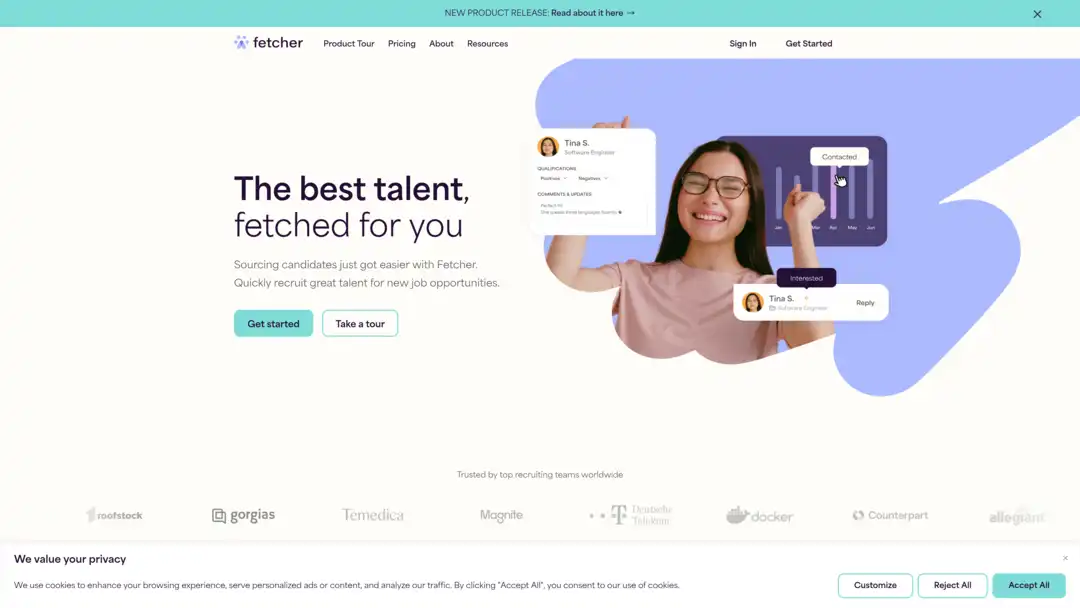 Screenshot of Fetcher AI-powered candidate sourcing platform