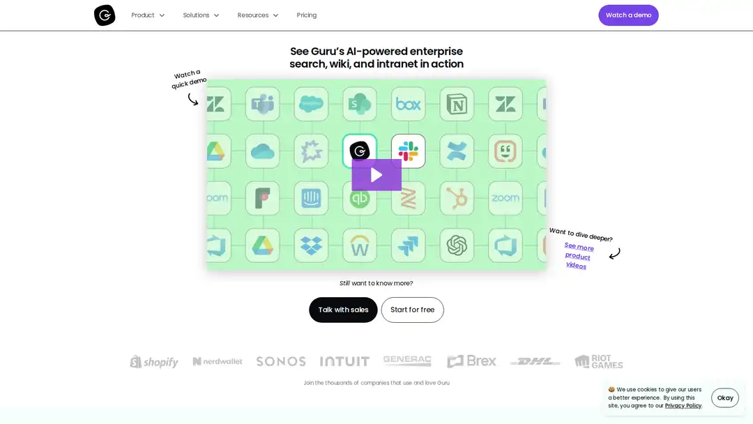 Screenshot of Guru platform showing AI-driven knowledge management and checklists