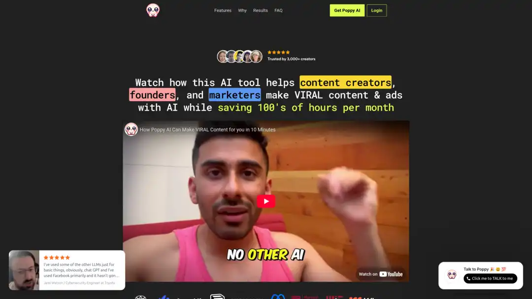 Screenshot of Poppy AI platform showing competitor analysis and content creation