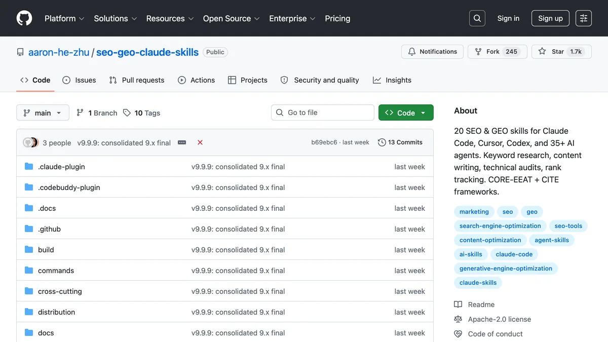 SEO GEO Claude Skills on GitHub