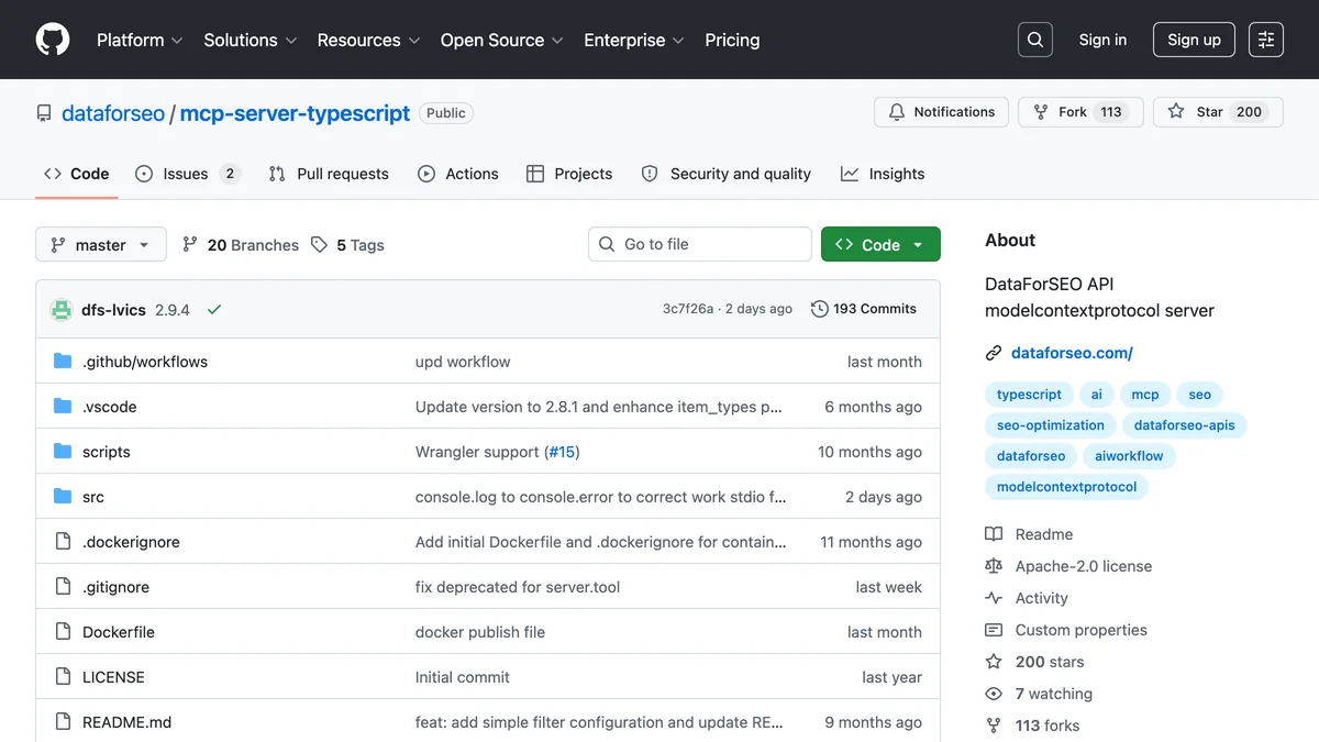 DataForSEO MCP Server on GitHub