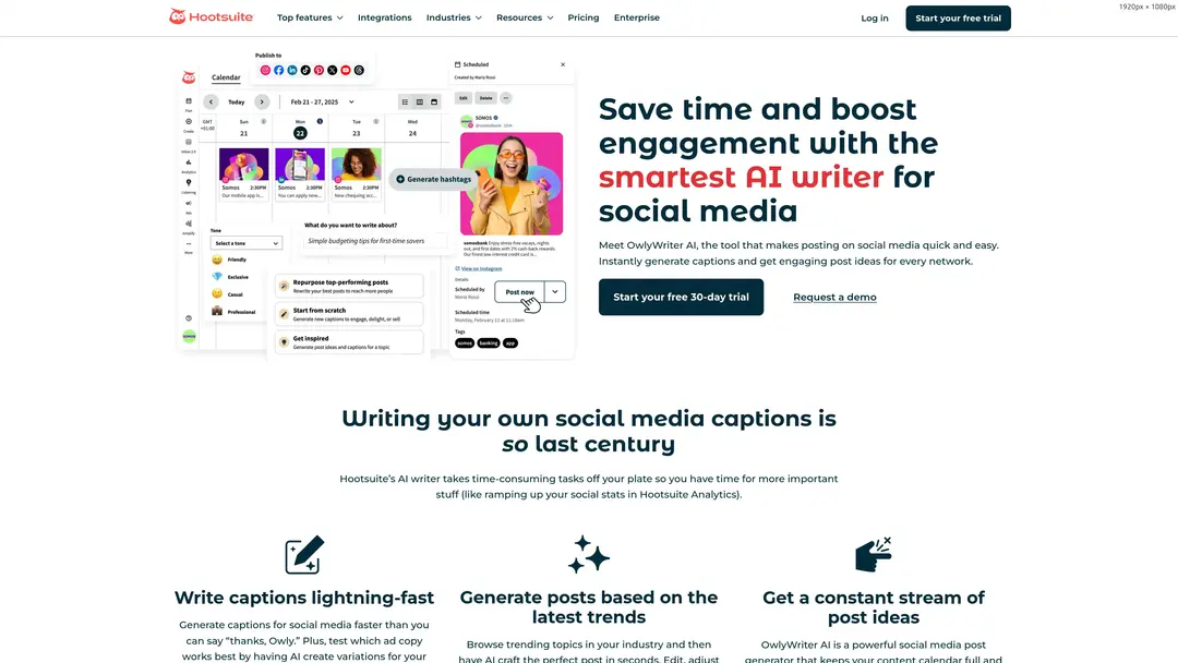Screenshot of Hootsuite OwlyWriter AI generating social media content