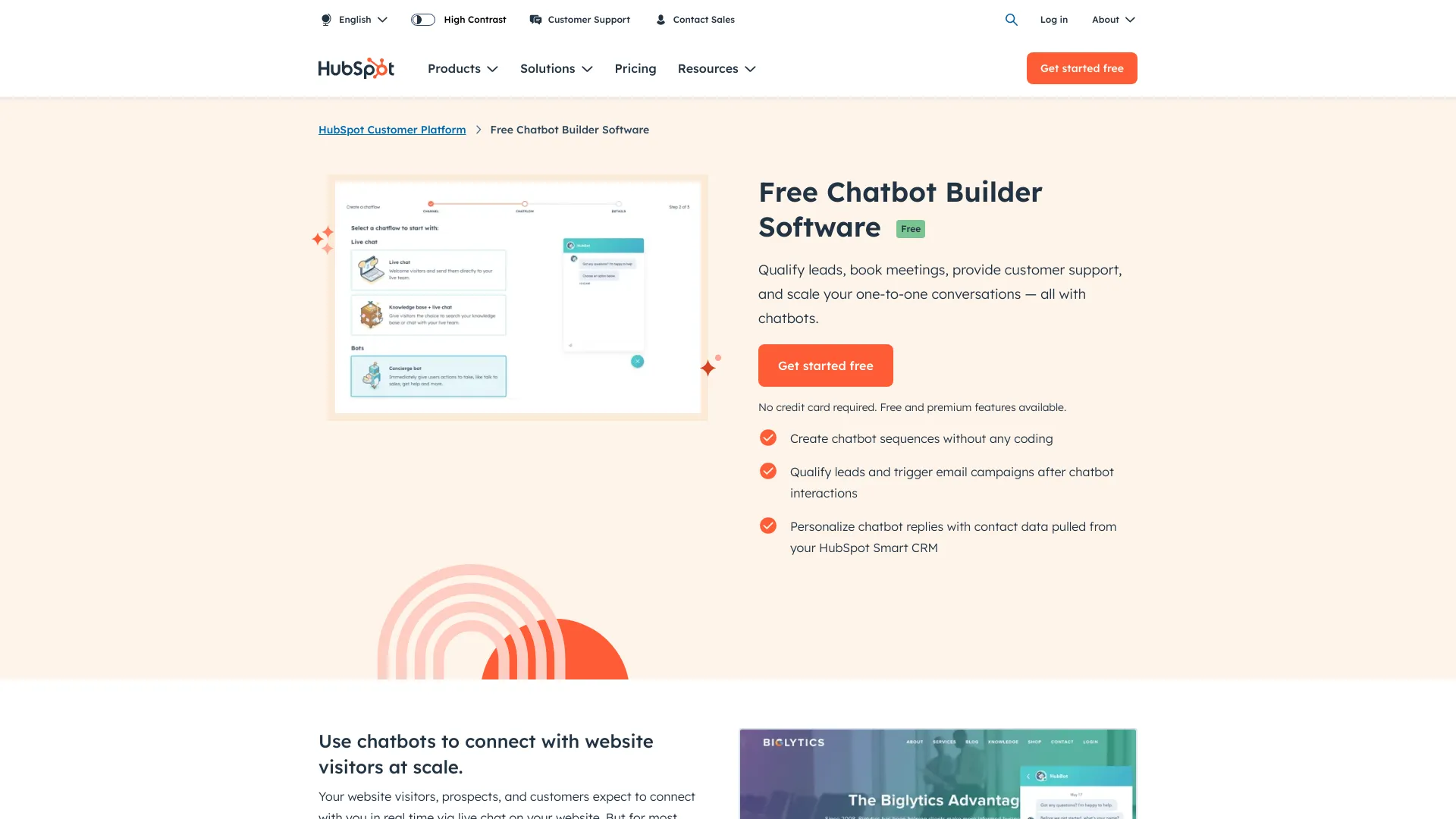 Screenshot of Hubspot platform showing AI-powered CRM and customer data management features