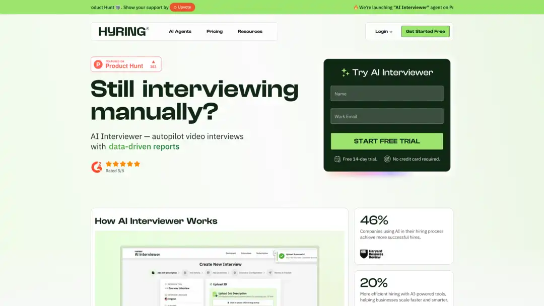 Screenshot of Hyring AI interviewing automation platform