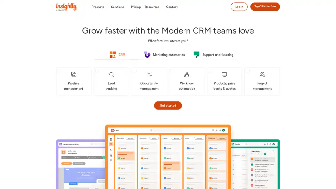 Screenshot of Insightly platform displaying customer data gathering and segmentation integrations