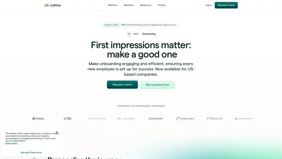 Screenshot of Lattice platform displaying personalized onboarding and task lists