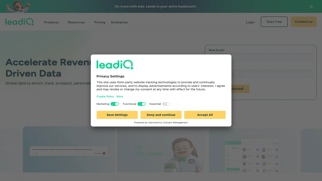 Screenshot of LeadIQ homepage