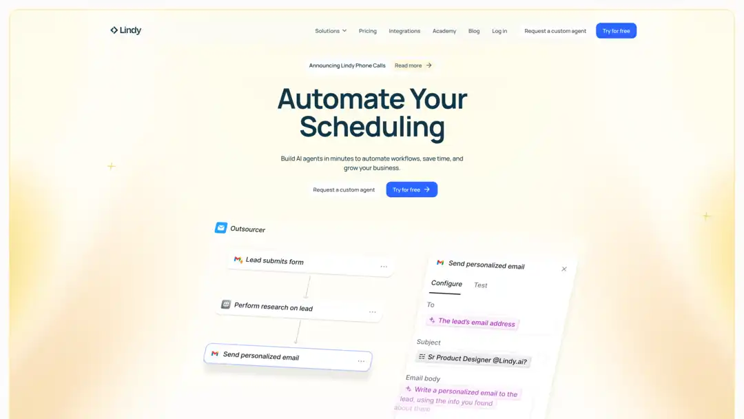 Screenshot of Lindy AI platform displaying custom agent creation interface