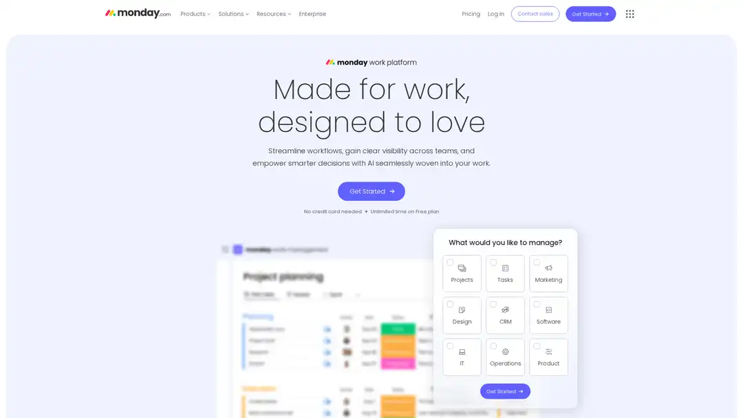 Screenshot of Monday.com platform displaying AI automation and custom workflow features