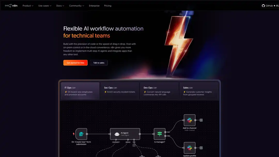 Screenshot of N8N platform showing visual workflow editor with node connections