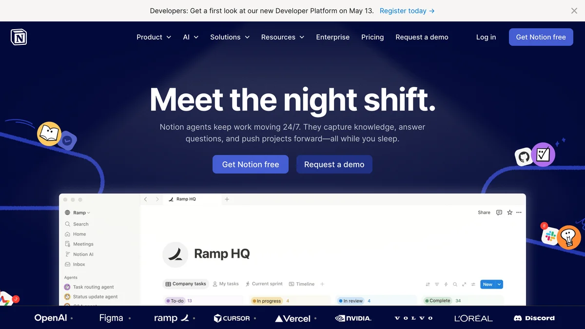 Screenshot of Notion AI for HR homepage