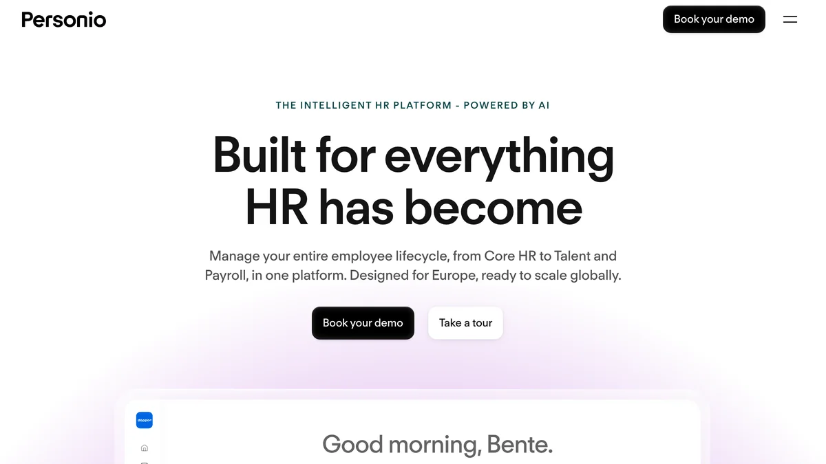 Screenshot of Personio homepage
