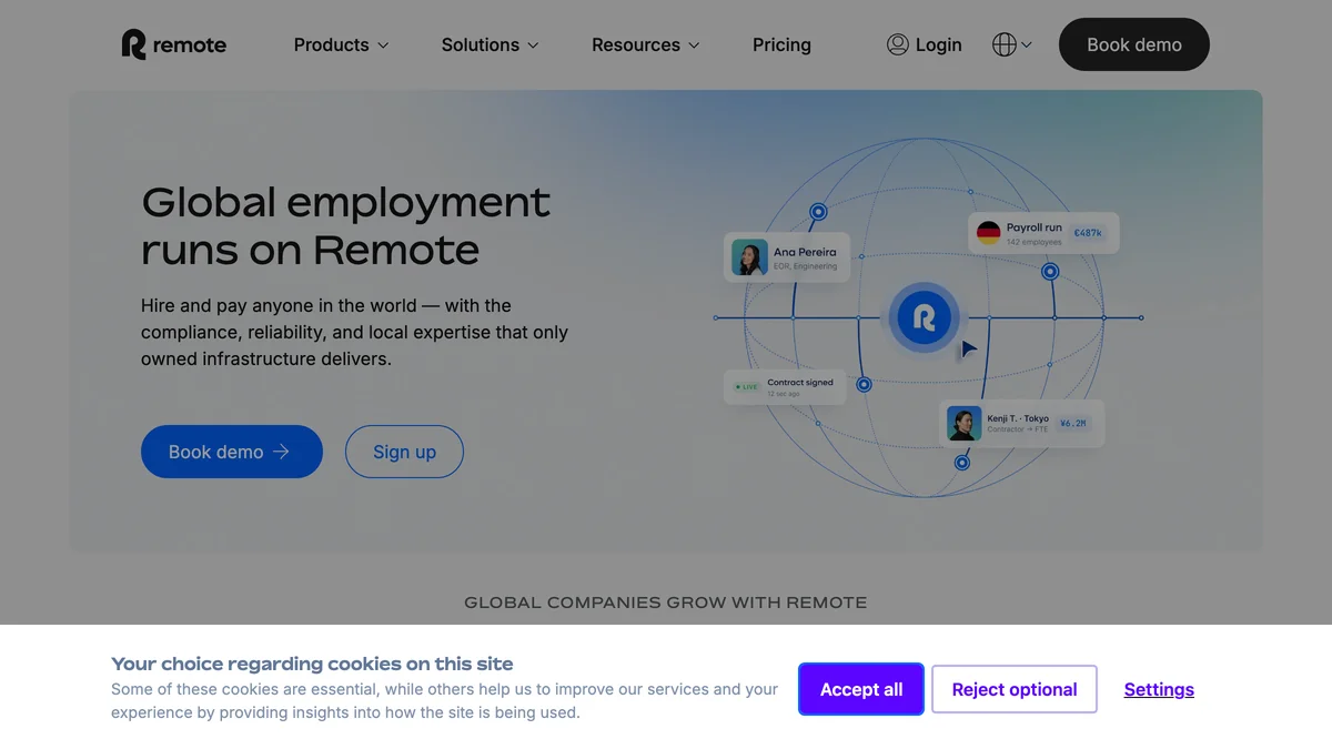 Screenshot of Remote.com global EOR platform