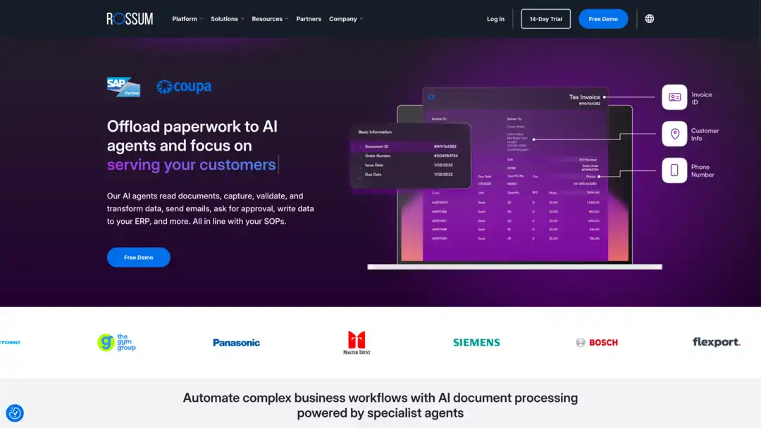 Screenshot of Rossum platform
