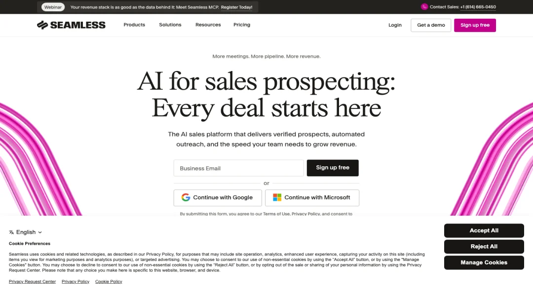 Screenshot of Seamless.AI homepage