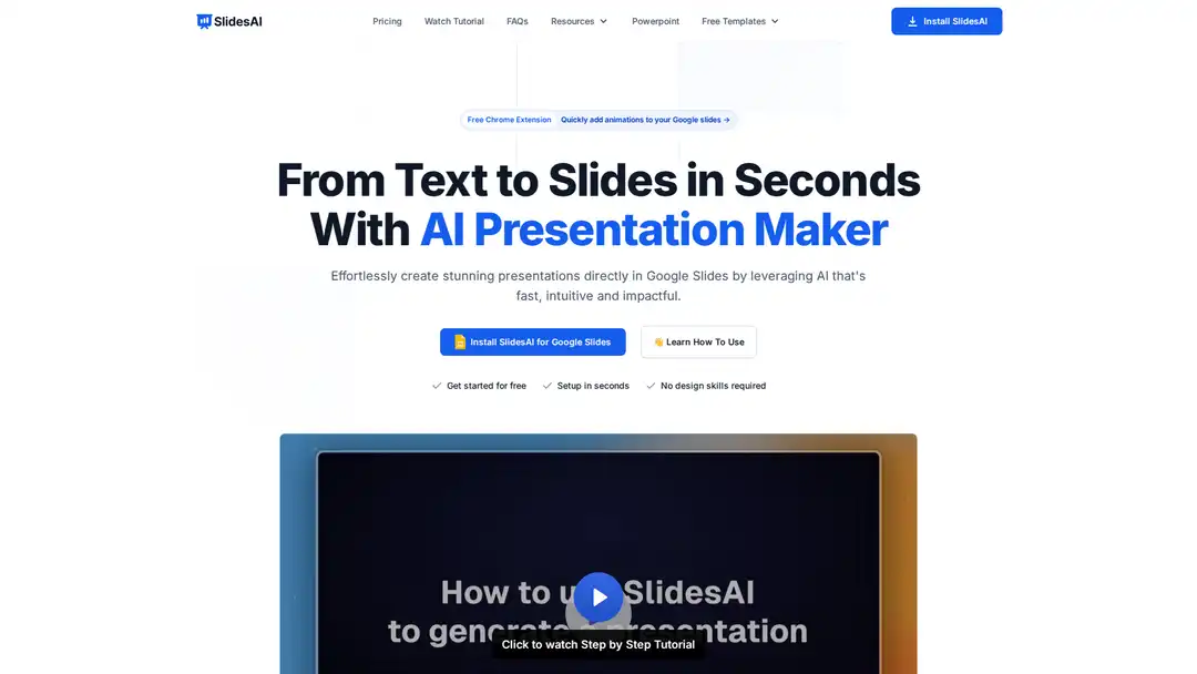 Screenshot of SlidesAI platform showing AI-generated slides from text prompts