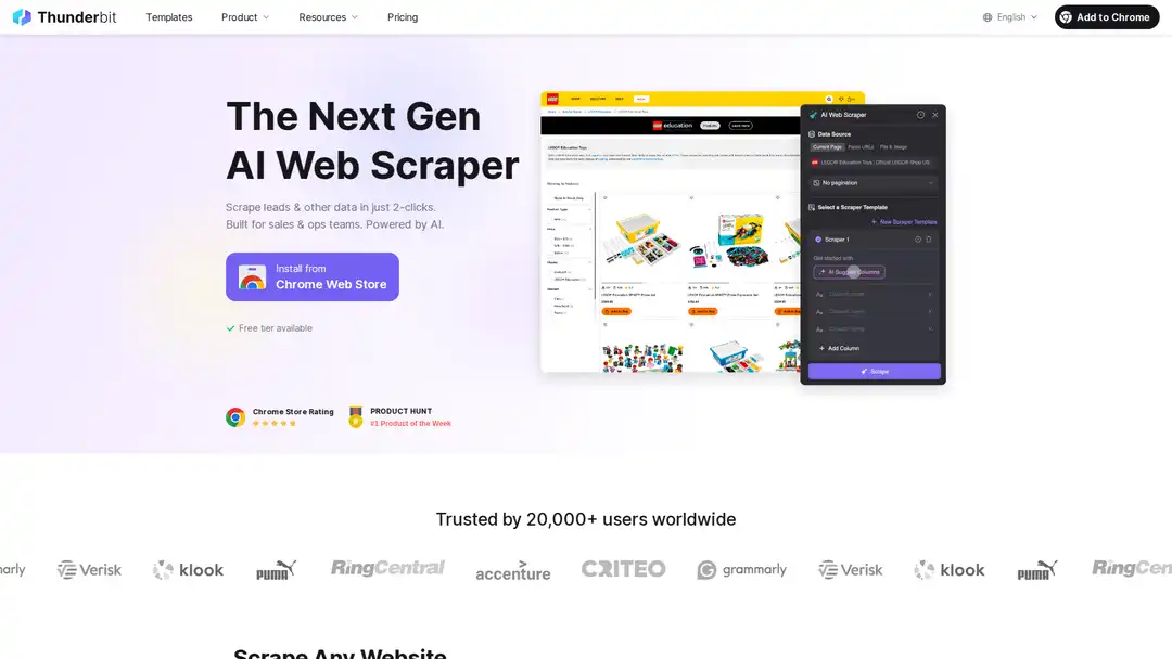 Screenshot of Thunderbit platform showing data extraction from LinkedIn and other websites
