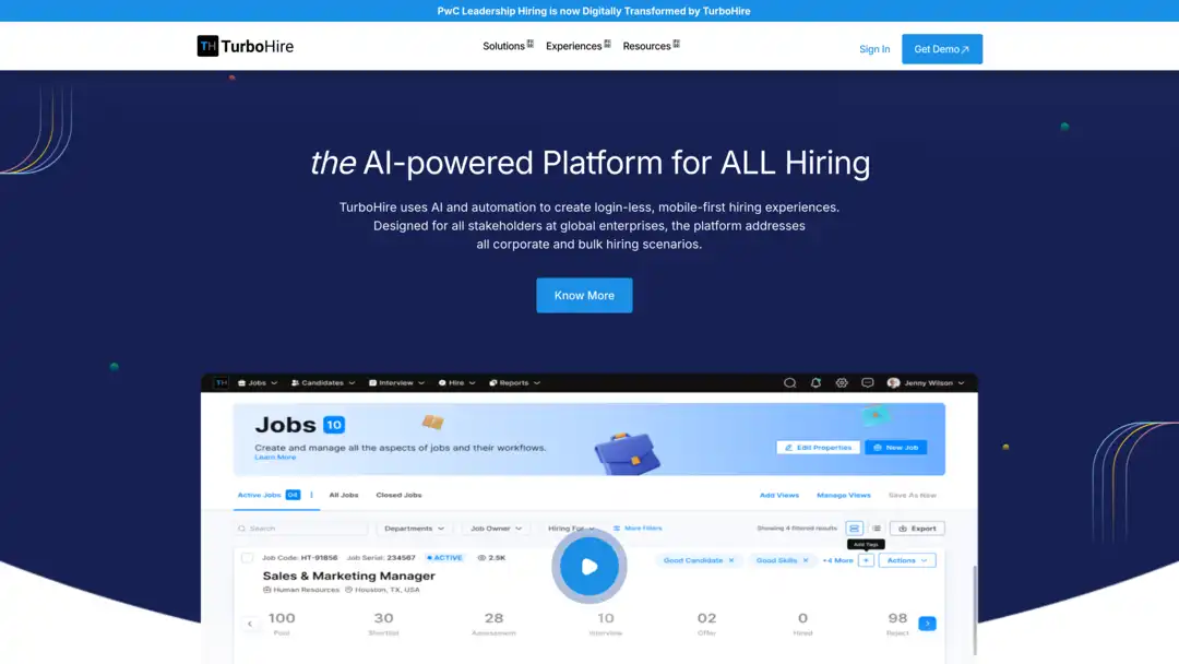 Screenshot of TurboHire automated hiring platform interface