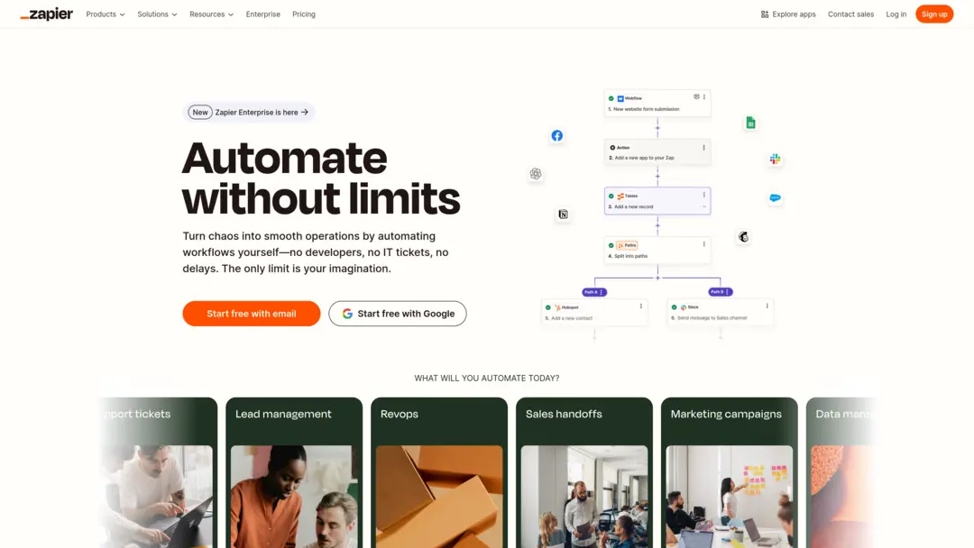 Screenshot of Zapier platform displaying app integration and workflow automation interface
