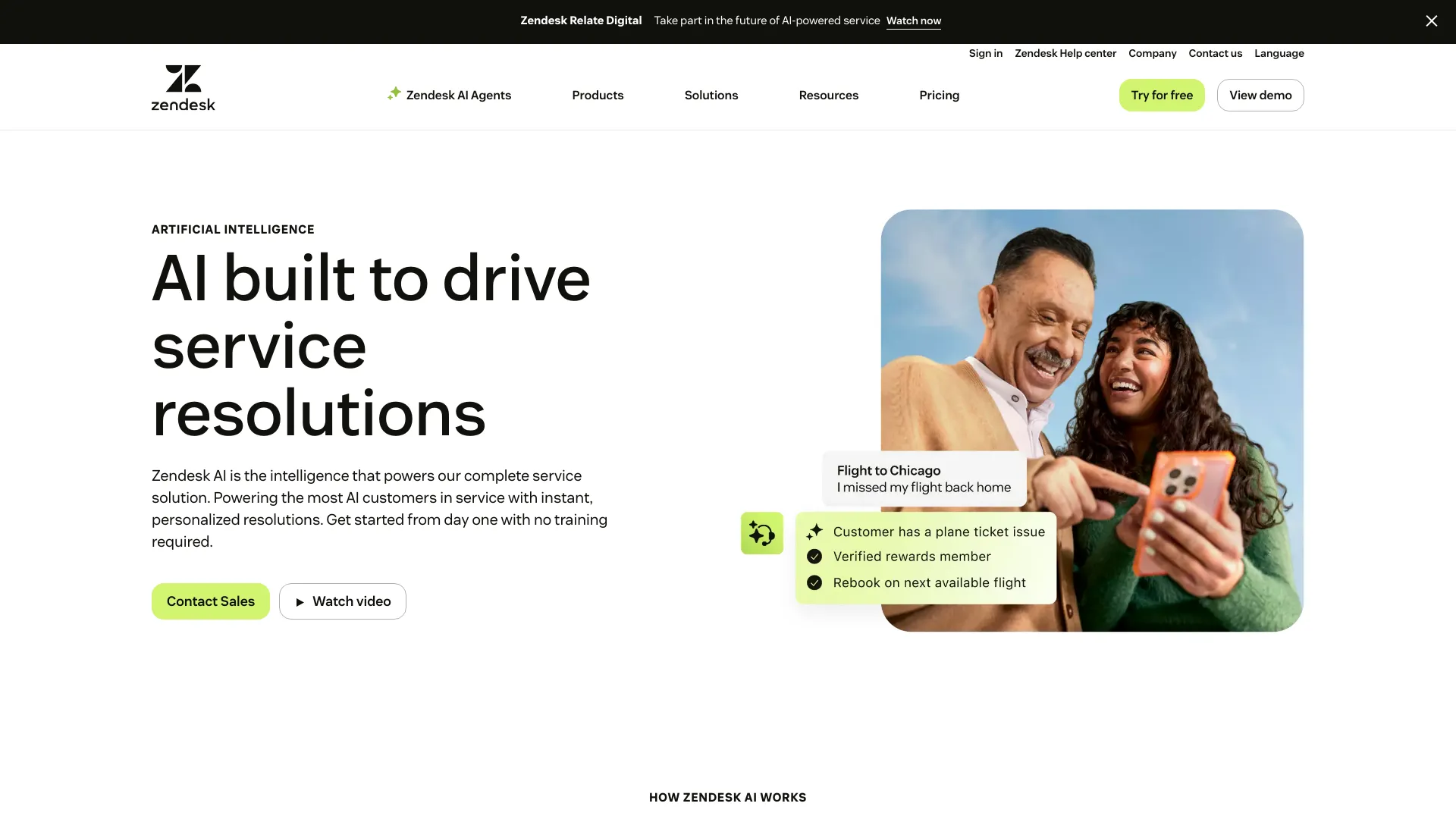 Screenshot of Zendesk AI Chatbot dashboard showing customer support interface