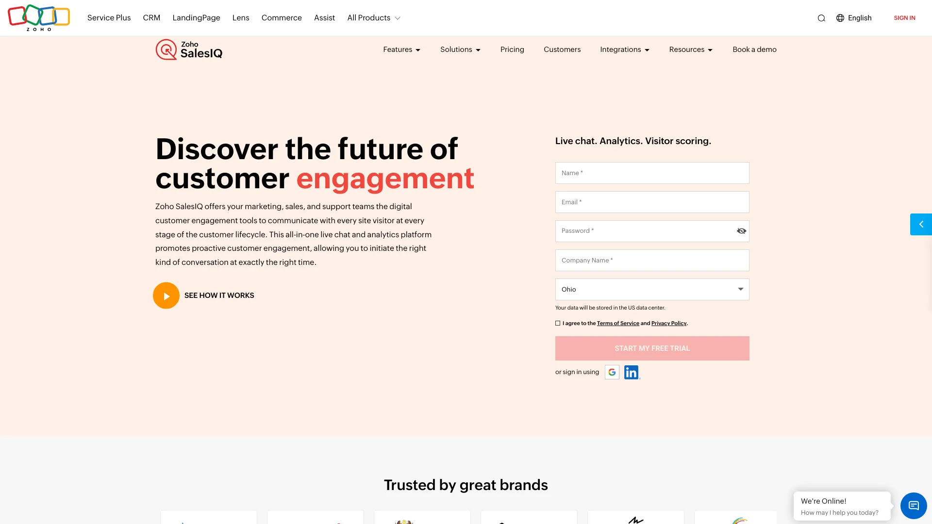 Screenshot of Zoho SalesIQ dashboard with analytics and reporting features